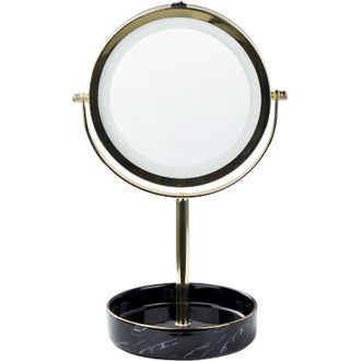 Beliani Espejo De Maquillaje Led De Metal Vidrio Dorado Negro 20 Cm Doble Cara Savoie