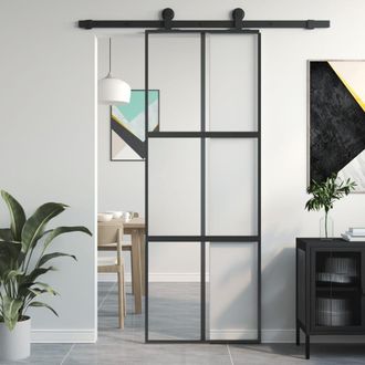 Berkfield Home Sliding Door Black 76x205 cm Tempered Glass & Aluminium