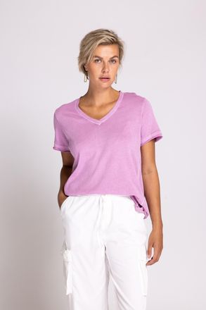 Zhrill T-Shirt ZHRILL ZHSVANA, Damen, Gr. S, lila, Single Jersey, Obermaterial: 100% Baumwolle, unifarben, gerade h&uuml;ftbedeckend, V-Ausschnitt, Shirts T-Shirt