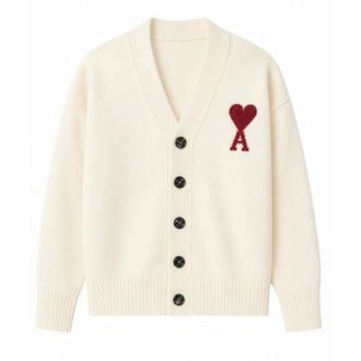 Ami Truien & Vesten, Dames, Beige, S, Wol, Cardigan Met Contrasted De Coeur