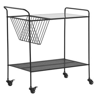 Beliani Carrito De Cocina De Vidrio Templado Tablero De Metal Negro 70 Cm Ruedas Estante Moderno Industrial Alamo