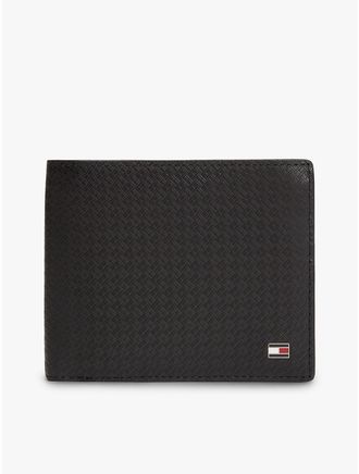Tommy Hilfiger Mens Allover Flag Leather Card & Coin Wallet - Black
