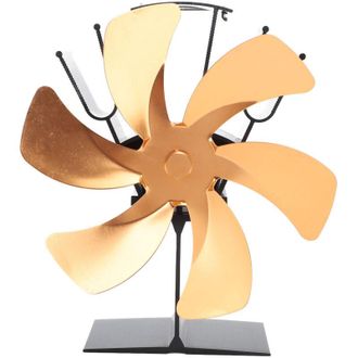 OEM Ventilador Vertical Para Estufa De 6 Aspas, Alimentado Por Calor, Asa De Circulaci&oacute;n R&aacute;pida De Aire Caliente, Dise&ntilde;o De Chimenea Superior, Color Oro-c