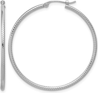 Diamond2Deal Platinum Polished Textured 1.5mm Round Hoop Earrings