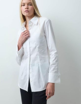 Mango camicia lunga stretta in vita bianca-Bianco