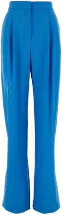 Alexander McQueen Pleat Detailed Wide Leg Broeken - Dames - Wijde Broeken - Blauw - L - Wol - Broeken