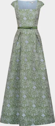 Kay Unger Constance Pleated Ombre Damask Jacquard Gown