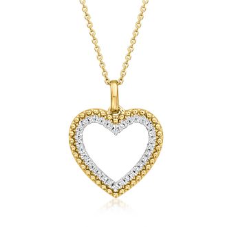 Ross-Simons Diamond Beaded Heart Pendant Necklace in 18kt Gold Over Sterling