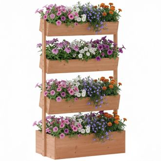 OUTSUNNY Jardinera De Madera De 4 Niveles, Con Orificios De Drenaje Y Tela No Tejida, Macetero Para Cultivos, Plantas, Flores, 85x45x140 Cm, Marr&oacute;n
