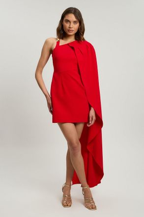 Karen Millen Womens Compact Viscose Asymmetric Detail Mini Dress - Red - Size 12 UK