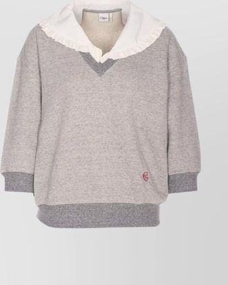 Chloé v-neck sweater ruffled collar 3/4 sleeves