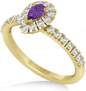 Allurez Pear Amethyst & Diamond Halo Engagement Ring 14k Yellow Gold (0.63ct)