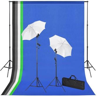 vidaXL Set Estudio Fotogr&aacute;fico Con Telones De Fondo, Focos Y Paraguas Vidaxl