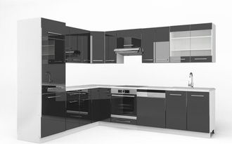 Vicco Cucina angolare completa Fame-Line, Antracite lucido/bianco, 227 x 287 cm, PL Marmo, Vicco