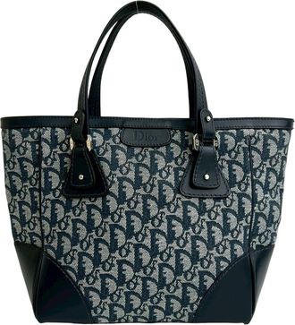 Dior Navy Canvas Leather Handbag Tote Bag (Pre-Owned)