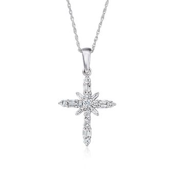 Ross-Simons Lab-Grown Diamond Cross Pendant Necklace in Sterling Silver