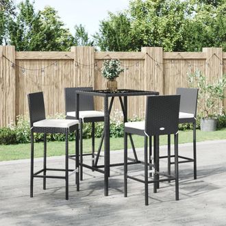 vidaXL Mesa Y Taburetes Altos Jard&iacute;n 5 Pzas Y Cojines Rat&aacute;n Pe Negro Vidaxl