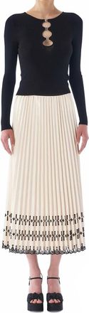 Le Superbe Pleated Faux Leather Skirt In Ivory / Black Eyelet