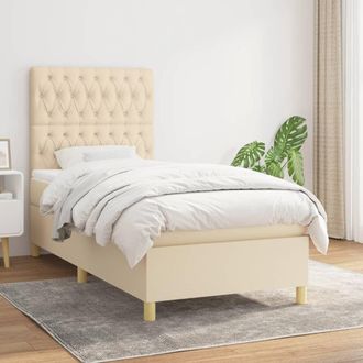 vidaXL Vidaxl - Cama Box Spring Con Colch&oacute;n Tela Color Crema 90x200 Cm