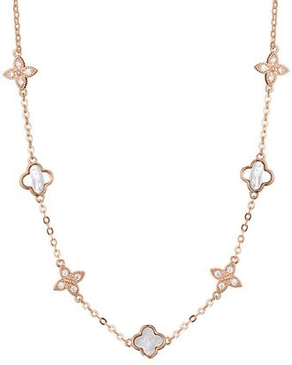 Adornia Adornia 14K Rose Gold Plated Cz Mixed Clover Station Necklace
