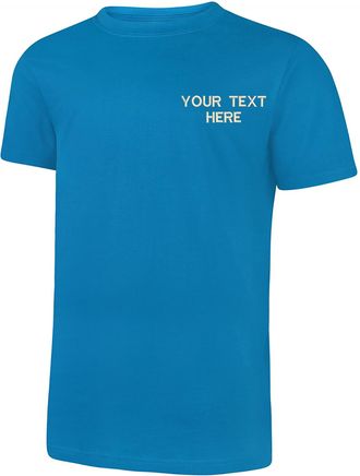 Generic Personalised Embroidered Your Text Classic T-Shirt UC301 Unisex Adult Casual Workwear Partywear Best Gift Tee Top (Sapphire Blue, 2XL)