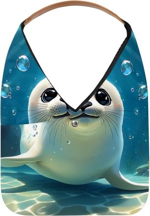 Generic Lovely Harp Seal Swims Underwater Reusable Lightweight Grocery Bags - Foldable Into Compact Pouch, Washable & Sturdy, Multipurpose for Shopping and Tr