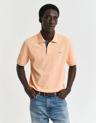 GANT Mens GANT Regular Contrast Pique Polo Shirt, Peachy Orange - Tan - Size: 44