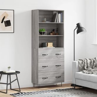 vidaXL Aparador Alto Madera Contrachapada Gris Sonoma 69,5x34x180 Cm Vidaxl