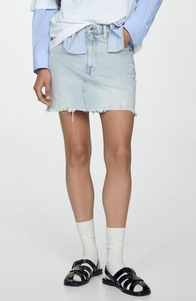 Mango Frayed High Waist Denim Miniskirt in Light Blue at Nordstrom, Size Xx-Small