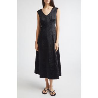 Nellie Partow Koda Crinkle Cotton Blend Midi Dress in Black at Nordstrom, Size 8