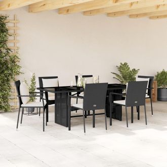 vidaXL Set De Comedor De Jard&iacute;n 7 Pzas Y Cojines Rat&aacute;n Sint&eacute;tico Negro Vidaxl