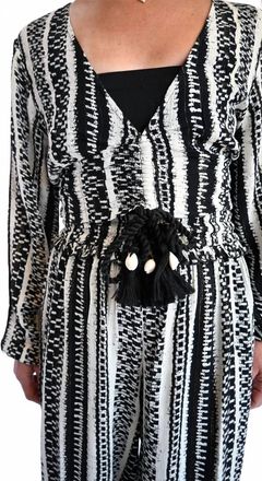 Vintage Havana Geo Stripe Printed Long Sleeve Top In Black/white