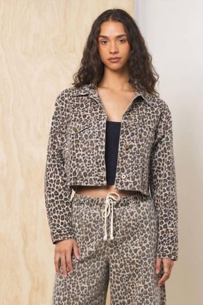 Vintage Havana Leopard Denim Jacket In Brown