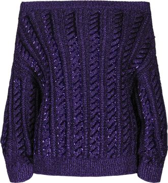 Valentino Off-The-Shoulder Metallic Cable Knit Sweater