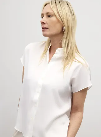 Contemporaine Womens Flowy satin cap-sleeve blouse