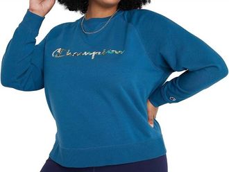 Champion Womens French Terry Hoodie In Floral Script Fresh Teal