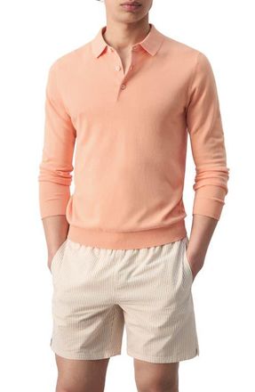 Mango Long Sleeve Cotton Polo in Peach at Nordstrom, Size X-Large