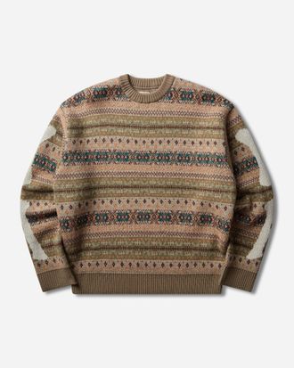 KAPITAL Men s 7G Wool Fair Isle Bone Crewneck Sweater Orange