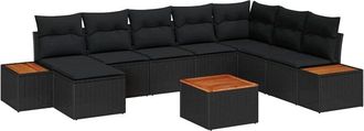 vidaXL Conjunto De Sof&aacute; De Jard&iacute;n 9 Pcs Negro 319 X 209 X 85 Cm Vidaxl