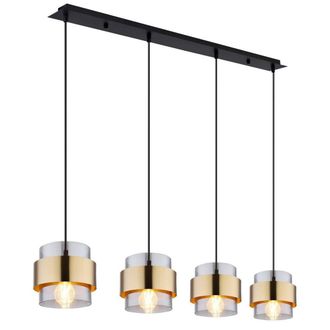 Netlighting Milley Bar Pendant Ceiling Light Matt Black Glass Shade 4x E27 in Gold