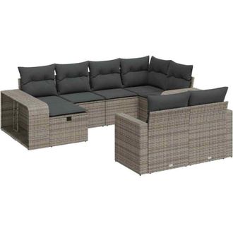 vidaXL Set De Sof&aacute;s De Jard&iacute;n Y Cojines 10 Pzas Rat&aacute;n Sint&eacute;tico Gris Vidaxl