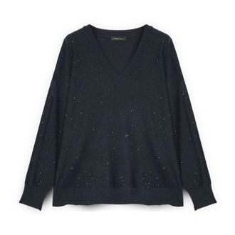 Fiorella Rubino Truien & Vesten, Dames, Blauw, M, Pailletten, V-neck Top met pailletten