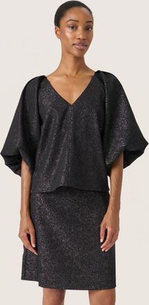 Soaked In Luxury SLCahlina V-neck Balloon Sleeves Blouse in Gun Metal at Nordstrom, Size X-Small