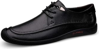 Generic Formal Dress Shoes for Men Lace Up Derby Shoes Leather Rubber Sole Block Heel Slip Resistant Classic(Black,6.5 UK)