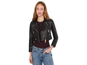 AllSaints Elora Biker Womens Clothing Black/Gold : 8, Leather