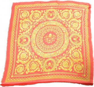 Versace Womens Baroque-Inspired Silk Scarf In Red And Gold