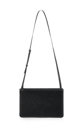 Mani&egrave;re De Voir Elio Suede Contrast Stitch Crossbody Bag in Black at Nordstrom