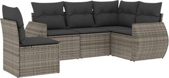 vidaXL Juego De Sof&aacute;s Jard&iacute;n Con Cojines 5 Pzas Rat&aacute;n Sint&eacute;tico Gris Vidaxl