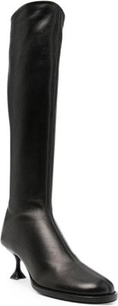 Sergio Rossi Grained Leather Kitten Heel Boot - Black