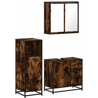 vidaXL Vidaxl - Set De Muebles Ba&ntilde;o 3 Pzas Madera Contrachapada Roble Ahumado